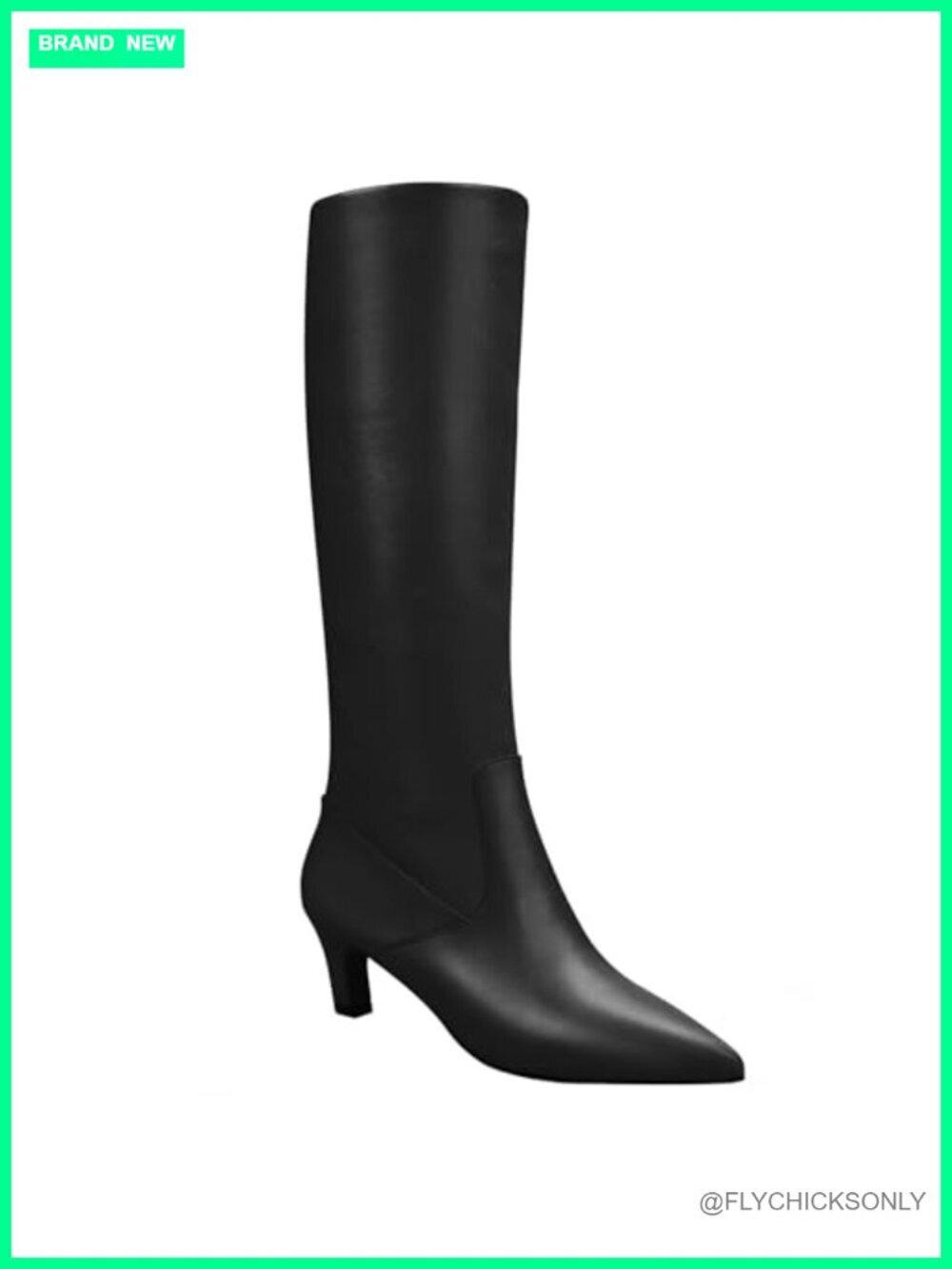Faux Leather Block Heel Pointed Toe Knee High Boots with Side Zipper